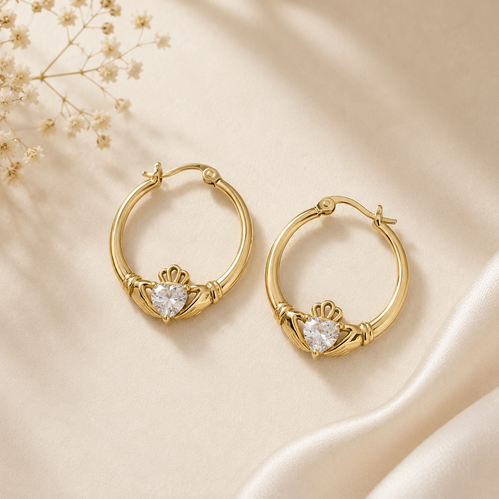 Cara – Claddagh Heart Hoop Earrings